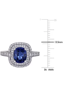New 🤩 2.45 ct. t.g.w. Blue Sapphire and 1/2 ct. t.w. Diamond Double Halo Ring in 14K White Gold by Belk & Co. ⭐ -DealsBelk & Co. Store Belk 36804