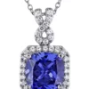 Wholesale 💯 Lab Created 6.42 ct. t.g.w. Cushion Cut Created Tanzanite and Created White Sapphire Halo Pendant with Chain in Sterling Silver by Belk & Co. ⌛