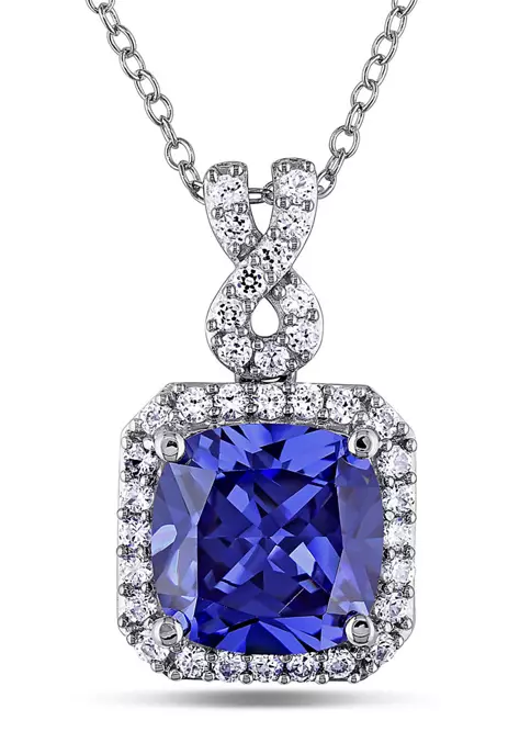 Wholesale 💯 Lab Created 6.42 ct. t.g.w. Cushion Cut Created Tanzanite and Created White Sapphire Halo Pendant with Chain in Sterling Silver by Belk & Co. ⌛ 1 Wholesale 💯 Lab Created 6.42 ct. t.g.w. Cushion Cut Created Tanzanite and Created White Sapphire Halo Pendant with Chain in Sterling Silver by Belk & Co. ⌛