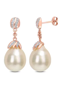 Flash Sale 👏 9-10MM South Sea Cultured Pearl and 1/7 CT TW Diamond Drop Earrings in 14k Rose Gold by Belk & Co. ✨ -DealsBelk & Co. Store Belk 36853