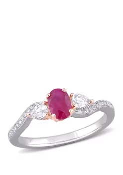 Best reviews of 🎁 3/5 ct. t.w. Ruby, 1/3 ct. t.w. Sapphire, and 1/10 ct. t.w. Diamond Accent Oval 3 Stone Ring in 14K White and Rose Gold by Belk & Co. 🧨 -DealsBelk & Co. Store Belk 36869