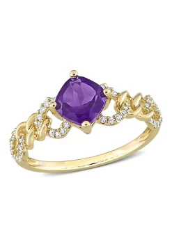 Promo ๐คฉ Cushion Amethyst and 1/7 CT TW Diamond Link Ring in 10k Yellow Gold by Belk & Co. ๐