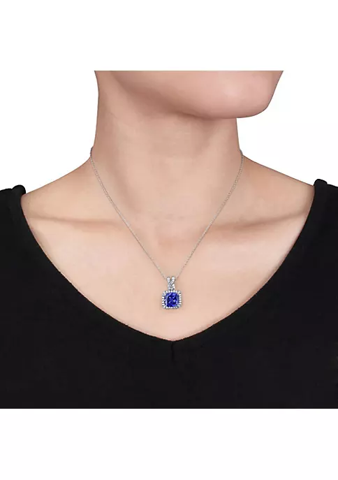 Wholesale 💯 Lab Created 6.42 ct. t.g.w. Cushion Cut Created Tanzanite and Created White Sapphire Halo Pendant with Chain in Sterling Silver by Belk & Co. ⌛ 4 Wholesale 💯 Lab Created 6.42 ct. t.g.w. Cushion Cut Created Tanzanite and Created White Sapphire Halo Pendant with Chain in Sterling Silver by Belk & Co. ⌛ - Image 4