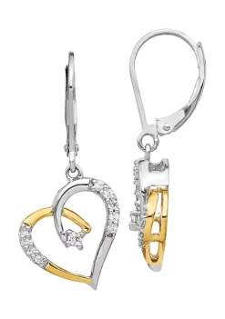 Outlet 🛒 1/5 ct. t.w. Diamond Heart Lever Back Earrings in 14K Yellow and White Gold by Belk & Co. 😉