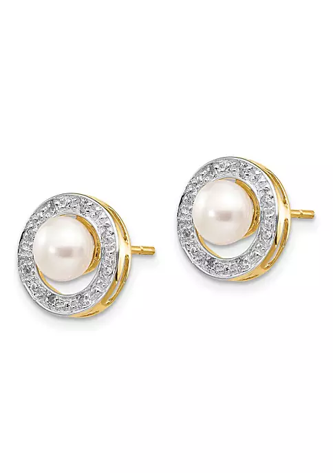 Coupon ๐ 0.056 ct. t.w. Diamond with Rhodium 5-6mm Semi-round Freshwater Cultured Pearl Earrings in 14K Yellow Gold by Belk & Co. ๐งจ 2 Coupon ๐ 0.056 ct. t.w. Diamond with Rhodium 5-6mm Semi-round Freshwater Cultured Pearl Earrings in 14K Yellow Gold by Belk & Co. ๐งจ - Image 2
