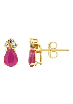 Cheapest ⭐ 14K Gold 6x4 Pear Shape Ruby 1/8 Cttw Diamond Earrings by Belk & Co. 🛒