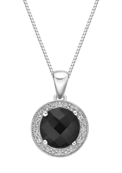 Best deal 😍 2.35 ct. t.w. Black Onyx, Created White Sapphire and Diamond Accent Pendant Necklace in Sterling Silver by Belk & Co. 😉