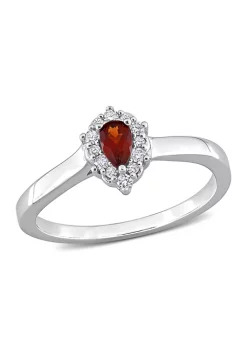 Best deal 😍 1/4 CT TGW Garnet and 1/10 CT TDW Diamond Teardrop Halo Ring in Sterling Silver by Belk & Co. ✔️