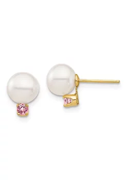 Top 10 🎁 1/8 ct. t.w. Pink Topaz and 7-7.5mm White Round Freshwater Cultured Pearl Post Earrings in 14K Yellow Gold by Belk & Co. 🎁 -DealsBelk & Co. Store Belk 36962