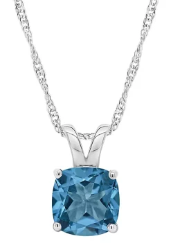 Coupon 👍 Sterling Silver 8mm Cushion London Blue Topaz Pendant Necklace by Belk & Co. 🛒