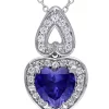 Wholesale 🔔 Lab Created 3.12 ct. t.g.w. Created Blue and Created White Sapphire Heart Halo Pendant with Chain in Sterling Silver by Belk & Co. 🥰