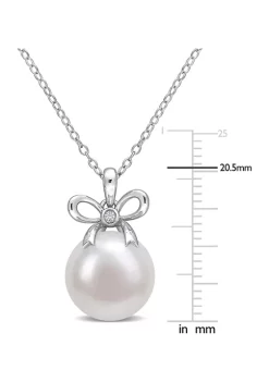 Hot Sale 😍 Lab Created 12-12.5mm Freshwater Cultured Pearl and Created White Sapphire Bow Pendant with Chain in Sterling Silver by Belk & Co. ⌛ -DealsBelk & Co. Store Belk 37012