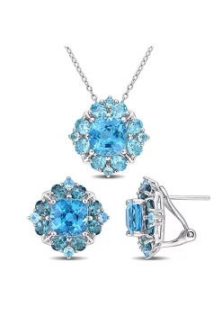 Best Pirce 👍 2-Piece Set of 12.35 ct. t.g.w. Swiss Blue Topaz and London Blue Topaz Earrings and Pendant with Chain in Sterling Silver by Belk & Co. 🎉
