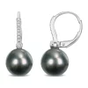 Best reviews of ✔️ 10-10.5mm Black Tahitian Cultured Freshwater Pearl and 1/8 CT TDW Diamond Leverback Earrings in 14k White Gold by Belk & Co. 👍