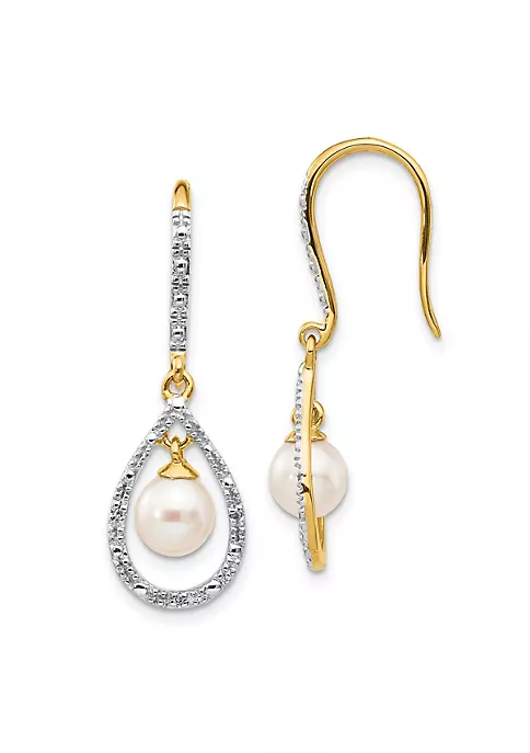Flash Sale 😉 0.02 ct. t.w. Diamond and 6-7mm White Round Freshwater Cultured Pearl Dangle Earrings in 14K Yellow Gold by Belk & Co. 🎉 1 Flash Sale 😉 0.02 ct. t.w. Diamond and 6-7mm White Round Freshwater Cultured Pearl Dangle Earrings in 14K Yellow Gold by Belk & Co. 🎉