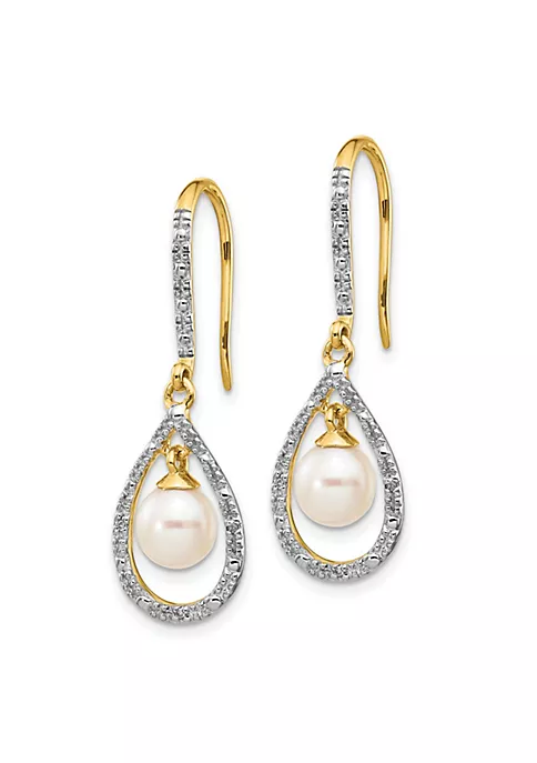 Flash Sale 😉 0.02 ct. t.w. Diamond and 6-7mm White Round Freshwater Cultured Pearl Dangle Earrings in 14K Yellow Gold by Belk & Co. 🎉 2 Flash Sale 😉 0.02 ct. t.w. Diamond and 6-7mm White Round Freshwater Cultured Pearl Dangle Earrings in 14K Yellow Gold by Belk & Co. 🎉 - Image 2