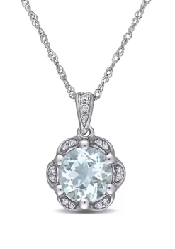 Deals 💯 1.15 ct. t.w. Aquamarine and 1/10 ct. t.w. Diamond Accent Flower Necklace in 14K White Gold by Belk & Co. ⭐