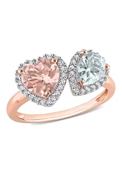 Promo ๐ Heart Shape Morganite Pear Shape Aquamarine and 1/5 CT TW Diamond Ring in 10k Rose Gold by Belk & Co. โ๏ธ