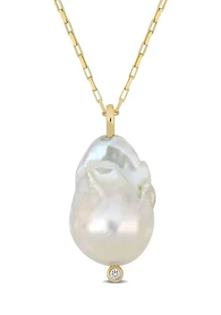 Buy ✨ 14.5-15MM Freshwater Cultured Pearl and Diamond Accent Necklace in 14K Yellow Gold by Belk & Co. ⌛