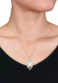 Buy ✨ 14.5-15MM Freshwater Cultured Pearl and Diamond Accent Necklace in 14K Yellow Gold by Belk & Co. ⌛ -DealsBelk & Co. Store Belk 37114