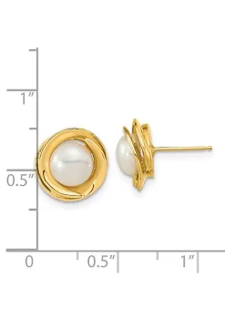 Best Pirce 💯 14K Yellow Gold 6-7mm White Button Freshwater Cultured Pearl Post Earrings by Belk & Co. 💯 -DealsBelk & Co. Store Belk 37132