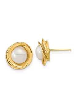 Best Pirce 💯 14K Yellow Gold 6-7mm White Button Freshwater Cultured Pearl Post Earrings by Belk & Co. 💯 -DealsBelk & Co. Store Belk 37134