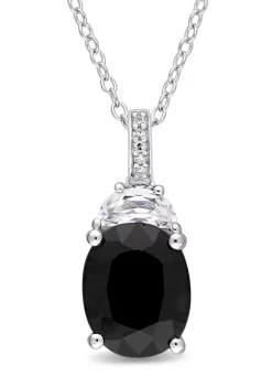 Discount ✨ 4 CT TGW Black Sapphire and Created White Sapphire and Diamond Accent Pendant with Chain in Sterling Silver by Belk & Co. 🧨