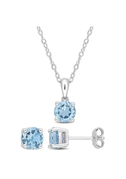 Coupon 👏 2-Piece Set of 3 ct. t.g.w. Sky Blue Topaz Solitaire Earrings and Pendant with Chain in Sterling Silver by Belk & Co. 🎉