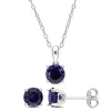 Best Pirce ✨ Lab Created 2-Piece Set of 3 ct. t.g.w. Created Blue Sapphire Solitaire Earrings and Pendant with Chain in Sterling Silver by Belk & Co. 🧨