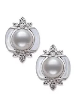 Budget 👏 Mother of Pearl, Freshwater Pearl and Cubic Zirconia Earring in Sterling Silver by Belk & Co. 🎁