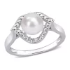 Deals ✨ Lab Created 7-7.5mm Freshwater Cultured Pearl and Created White Sapphire Halo Ring in Sterling Silver by Belk & Co. ✨