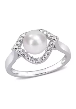 Deals ✨ Lab Created 7-7.5mm Freshwater Cultured Pearl and Created White Sapphire Halo Ring in Sterling Silver by Belk & Co. ✨