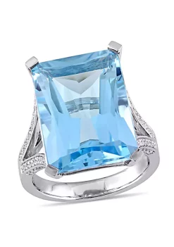 Promo 🔥 18 ct. t.g.w. Sky Blue Topaz and 2/5 ct. t.w. Diamond Cocktail Ring in 14K White Gold by Belk & Co. 👍