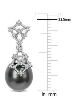 Flash Sale 😀 9-10mm Black Tahitian Cultured Pearl and 1/7 CT TW Diamond Drop Earrings in 14k White Gold by Belk & Co. 🥰 -DealsBelk & Co. Store Belk 37302