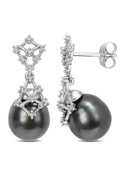 Flash Sale 😀 9-10mm Black Tahitian Cultured Pearl and 1/7 CT TW Diamond Drop Earrings in 14k White Gold by Belk & Co. 🥰 -DealsBelk & Co. Store Belk 37304