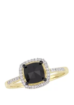 Best Pirce 🛒 1 ct. t.w. Black and White Diamond Halo Engagement Ring in 14K Yellow Gold by Belk & Co. ⌛