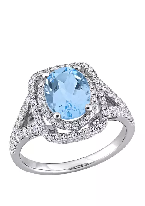Brand new โ๏ธ 2.5 ct. t.w. Blue Topaz and 4/5 ct. t.w. Diamond Double Halo Ring in 14K White Gold by Belk & Co. ๐งจ 1 Brand new โ๏ธ 2.5 ct. t.w. Blue Topaz and 4/5 ct. t.w. Diamond Double Halo Ring in 14K White Gold by Belk & Co. ๐งจ