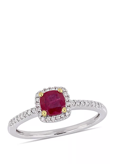 Best Sale 🔔 5/8 ct. t.w. Ruby and 1/7 ct. t.w. Diamond Halo Ring in 10k Two-Tone White & Yellow Gold by Belk & Co. 🎉 1 Best Sale 🔔 5/8 ct. t.w. Ruby and 1/7 ct. t.w. Diamond Halo Ring in 10k Two-Tone White & Yellow Gold by Belk & Co. 🎉