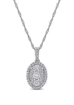 New ๐ 1/2 ct. t.w. Diamond Composite Oval Shape Halo Necklace in 10k White Gold by Belk & Co. ๐