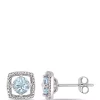 Buy 🔔 4/5 ct. t.w. Aquamarine and Diamond Floating Halo Square Stud Earrings in 10k White Gold by Belk & Co. ⌛