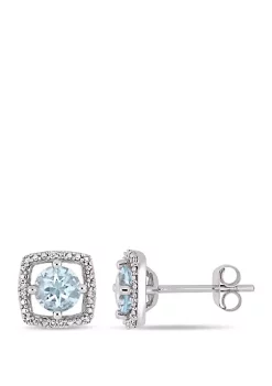 Buy 🔔 4/5 ct. t.w. Aquamarine and Diamond Floating Halo Square Stud Earrings in 10k White Gold by Belk & Co. ⌛