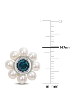 Top 10 🔔 3.5-4mm Freshwater Cultured Pearl and 1 1/8 CT TGW London Blue Topaz Floral Stud Earrings in 10k White Gold by Belk & Co. 👍 -DealsBelk & Co. Store Belk 37388