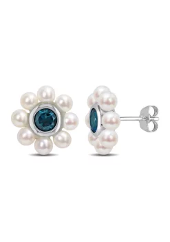 Top 10 🔔 3.5-4mm Freshwater Cultured Pearl and 1 1/8 CT TGW London Blue Topaz Floral Stud Earrings in 10k White Gold by Belk & Co. 👍 -DealsBelk & Co. Store Belk 37389