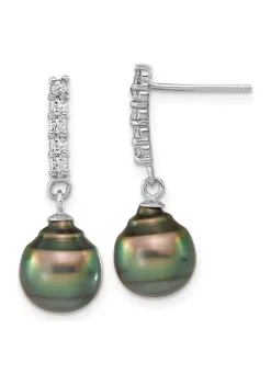 Hot Sale 🧨 Sterling Silver Rhodium-plated 9-10mm Tahitian Saltwater Pearl Cubic Zirconia Earrings and Necklace Set by Belk & Co. 🔥 -DealsBelk & Co. Store Belk 37398