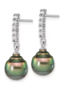 Hot Sale 🧨 Sterling Silver Rhodium-plated 9-10mm Tahitian Saltwater Pearl Cubic Zirconia Earrings and Necklace Set by Belk & Co. 🔥 -DealsBelk & Co. Store Belk 37399