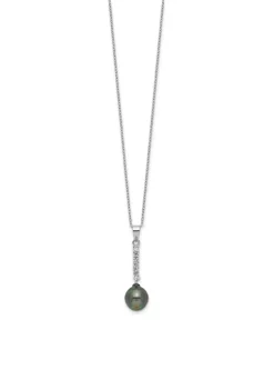Hot Sale 🧨 Sterling Silver Rhodium-plated 9-10mm Tahitian Saltwater Pearl Cubic Zirconia Earrings and Necklace Set by Belk & Co. 🔥 -DealsBelk & Co. Store Belk 37400