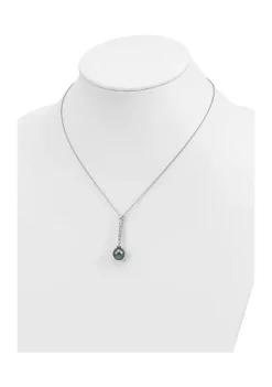 Hot Sale 🧨 Sterling Silver Rhodium-plated 9-10mm Tahitian Saltwater Pearl Cubic Zirconia Earrings and Necklace Set by Belk & Co. 🔥 -DealsBelk & Co. Store Belk 37401