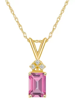 Best reviews of 👏 14K Gold 7x5 Emerald Cut Pink Topaz Diamond Accent Pendant by Belk & Co. ⭐
