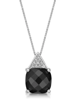 Best Pirce ๐คฉ 3 ct. t.w. Black Onyx and 1/10 ct. t.w. White Topaz Pendant Necklace in Sterling Silver by Belk & Co. ๐
