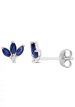 Best Pirce ๐ 5/8 CT TGW Sapphire and Diamond Accent Floral Stud Earrings in 10k White Gold by Belk & Co. ๐งจ